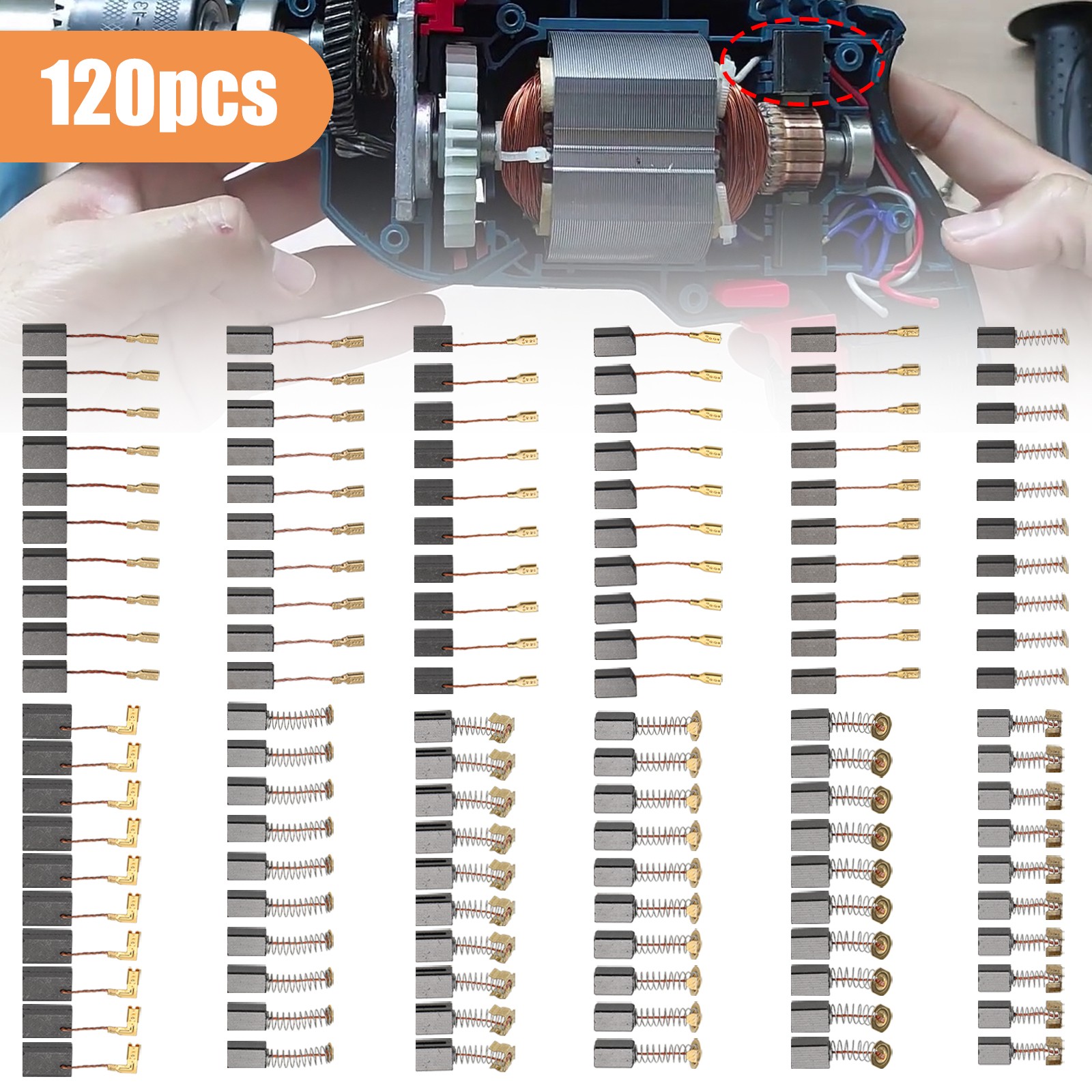 120pcs Power Tool Carbon Brushes Motor Repair Set for Drills Saws Grinder Vacuum