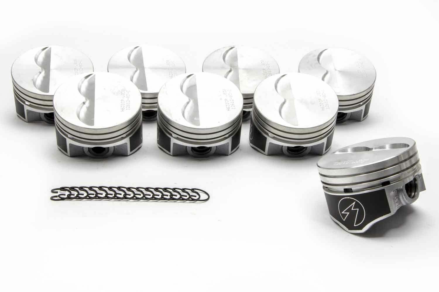 SPEED PRO Hypereutectic Coated Flat Top 2vr Pistons Set/8 Chevy SB 350 9.7:1 STD