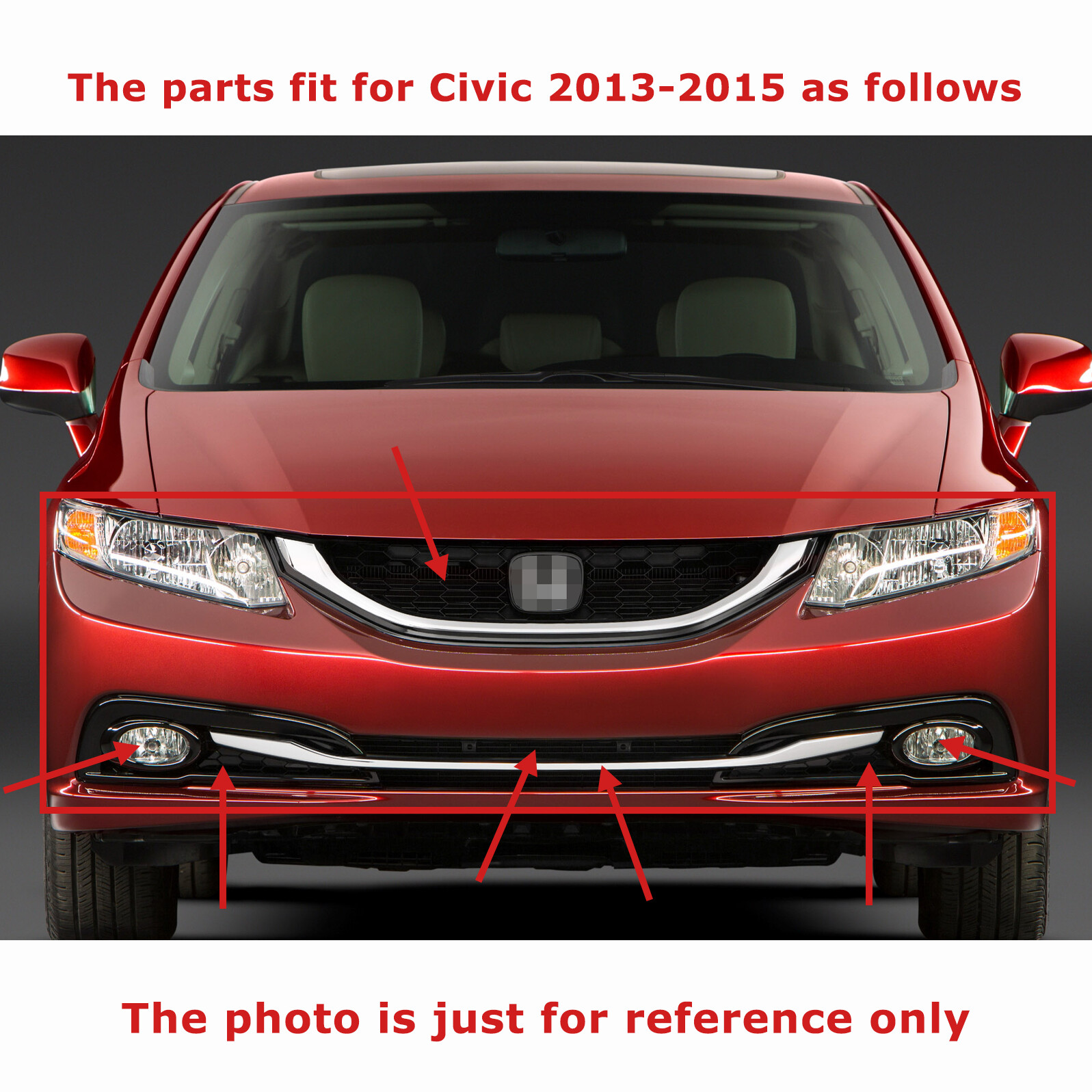 14PC Bumper Grille Fog Lights Bumper Bracket Kit Fit For Honda Civic 2013-2015