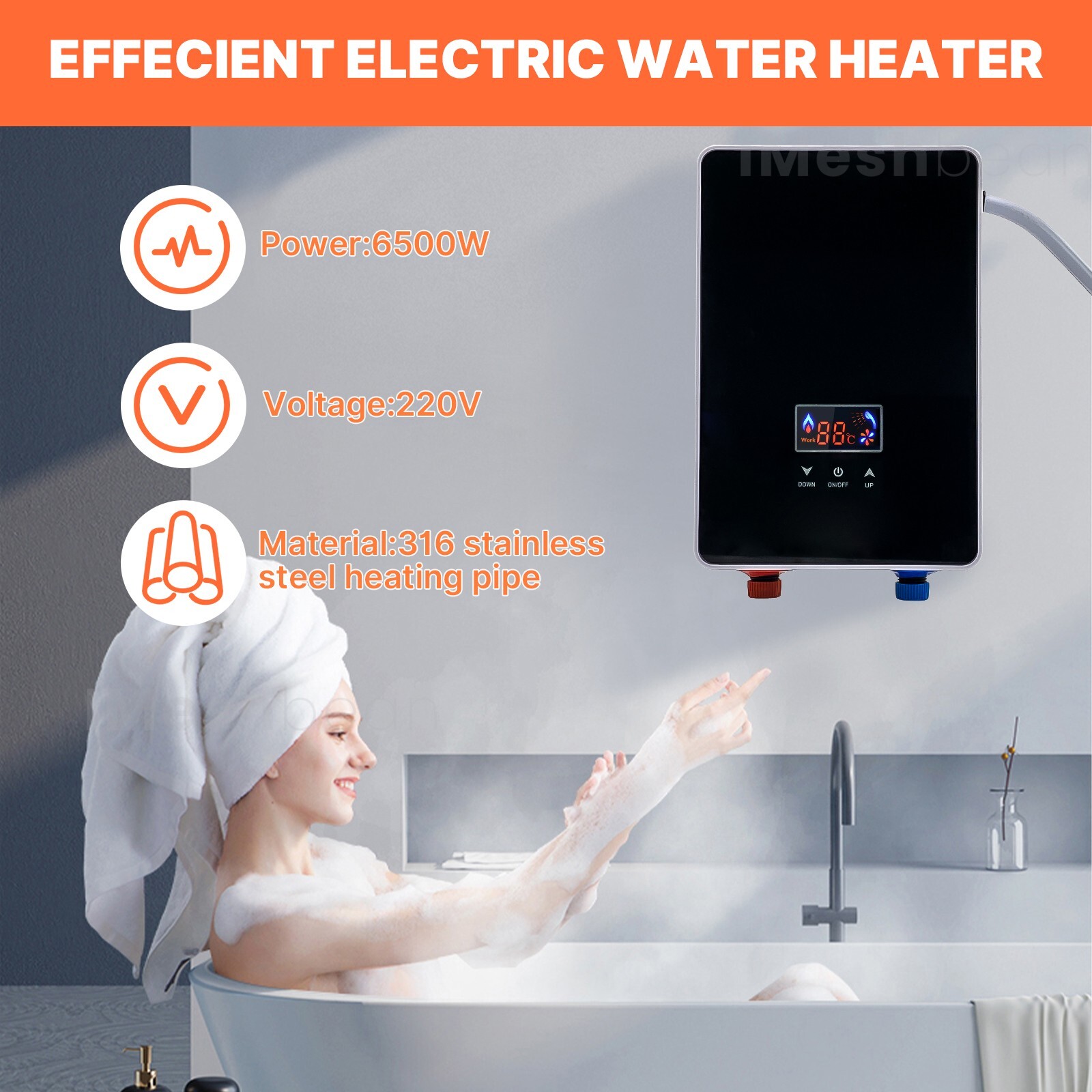 6500W Tankless Electric Hot Water Heater Instant Boiler On Demand Whole House