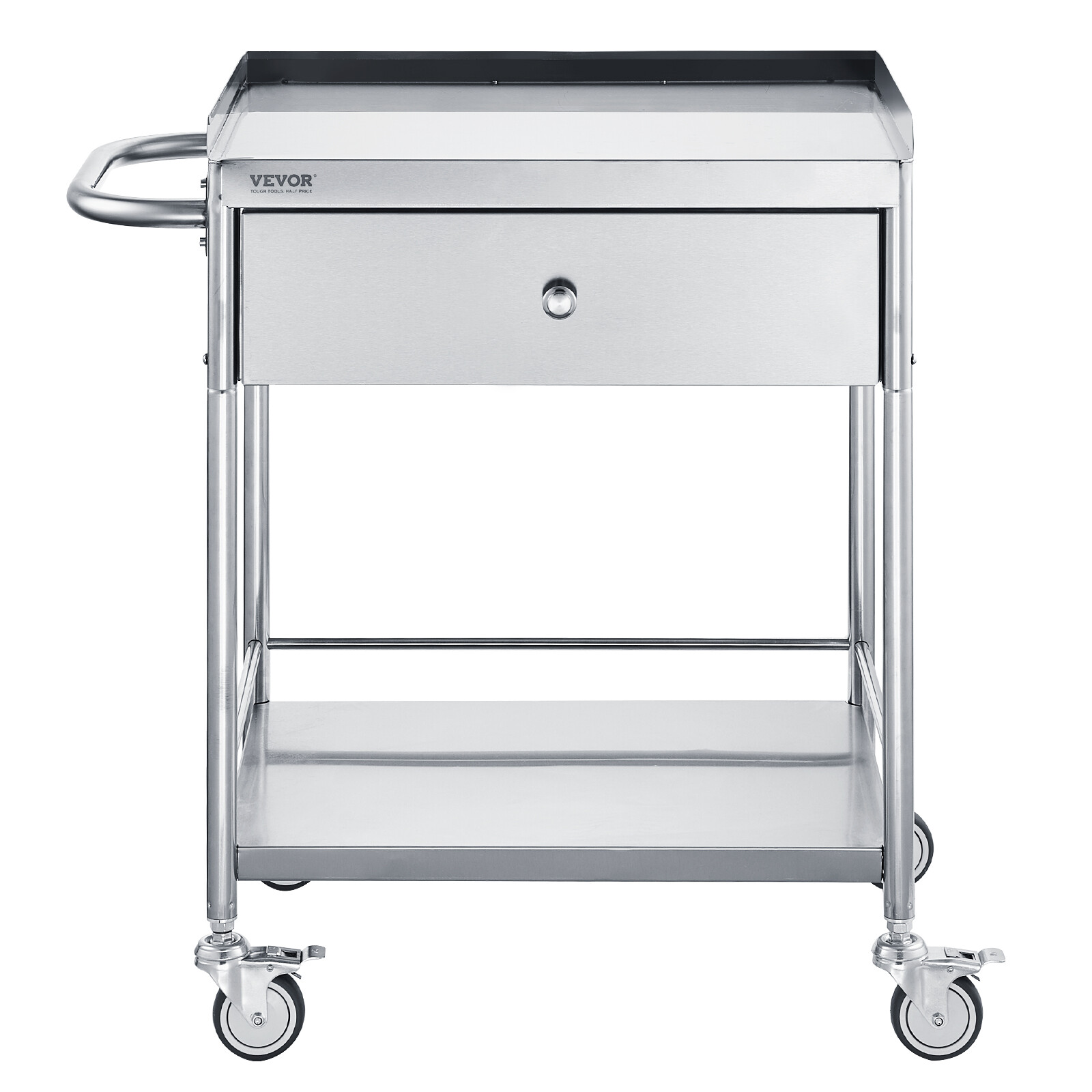 VEVOR 2-Tier Medical Trolley Steel Cart Mobile Lab Utility Cart with A Drawer