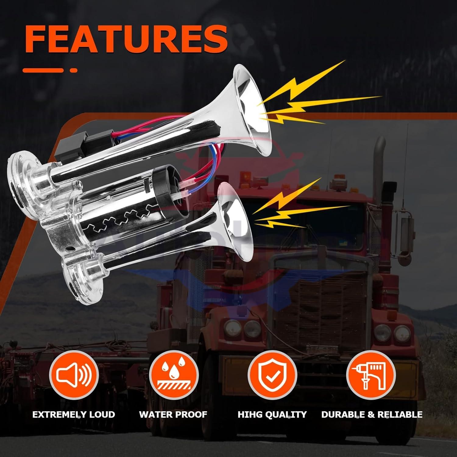 600DB Dual Trumpets Super Loud Car Electric Air Horn Truck Boat Train Speaker US