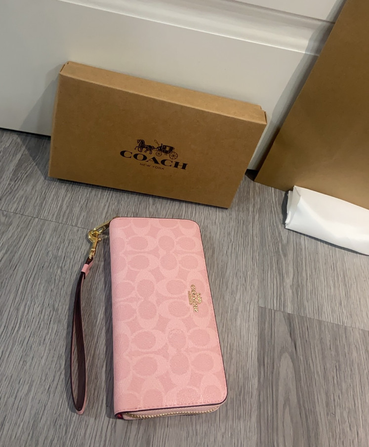 NEW Coach Long Zip Around Wallet In Signature Canvas CW778 Powder Pink