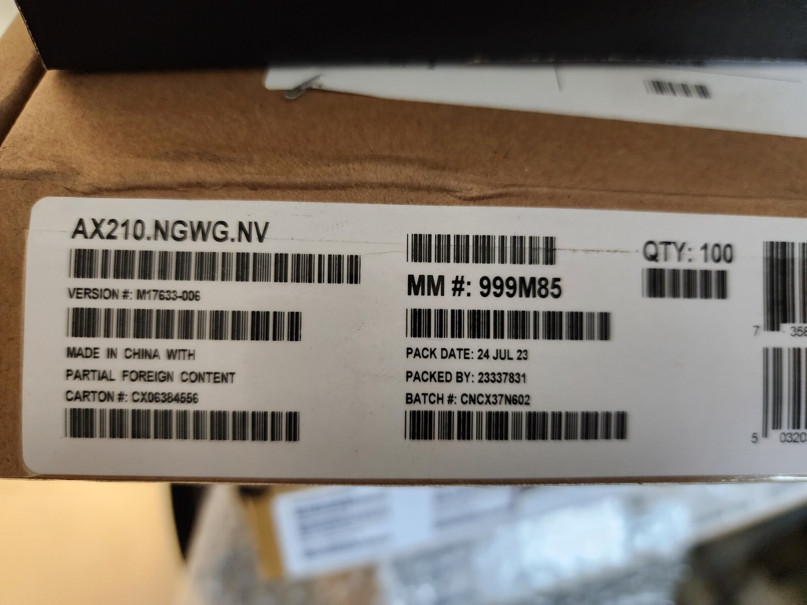 Intel WiFi 6E AX210 M.2 2230 2X2 AX Bluetooth 5.2 NO VPRO AX210.NGWG.NV Wifi 6E