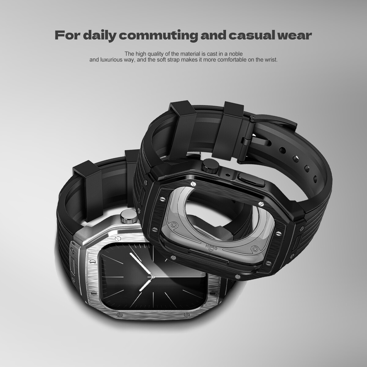 Luxury Metal Case For Apple Watch 9 8 7 45mm Mod Kit Series 6 5 4 44mm TPU Strap