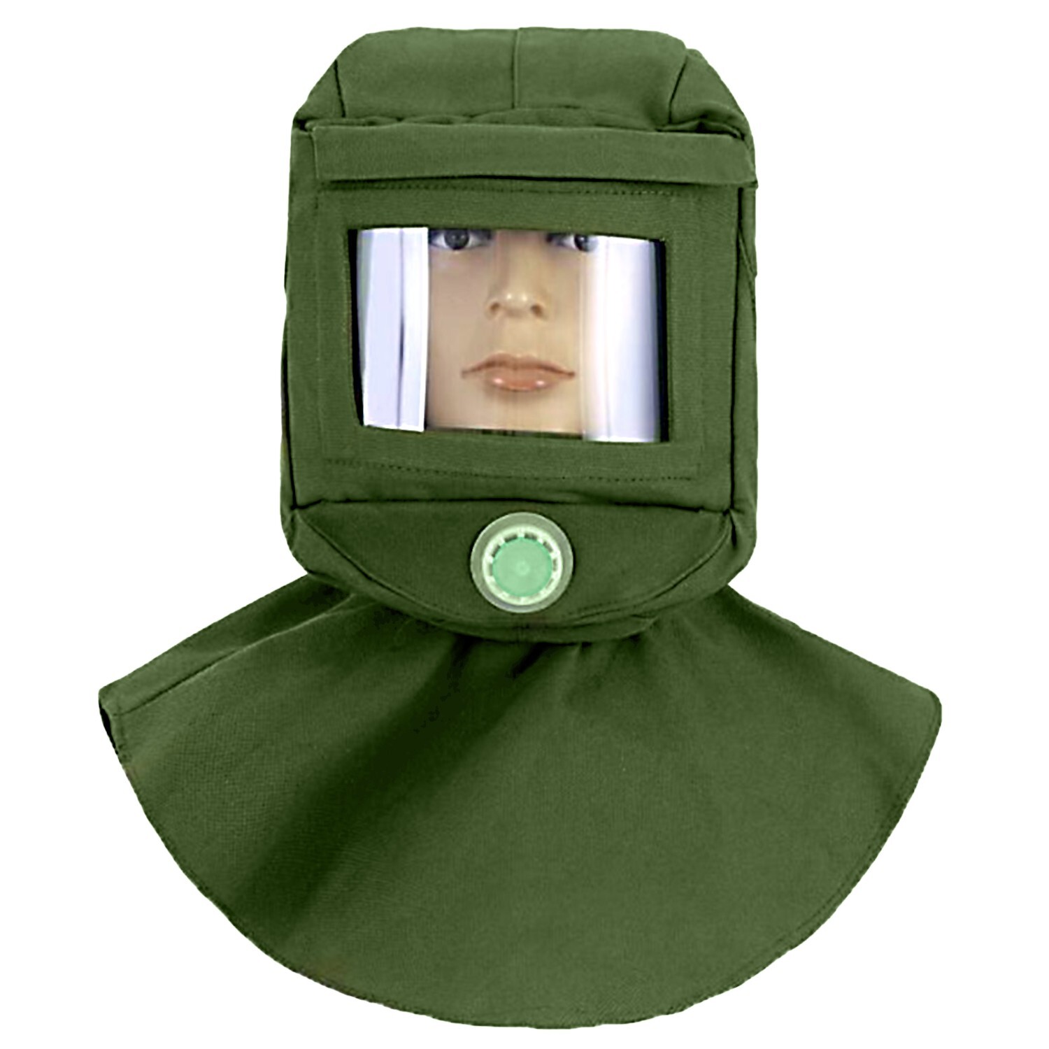 Industrial Sand Blasting Hood Cap Glass Face Shield Vent Design Anti Dust Green