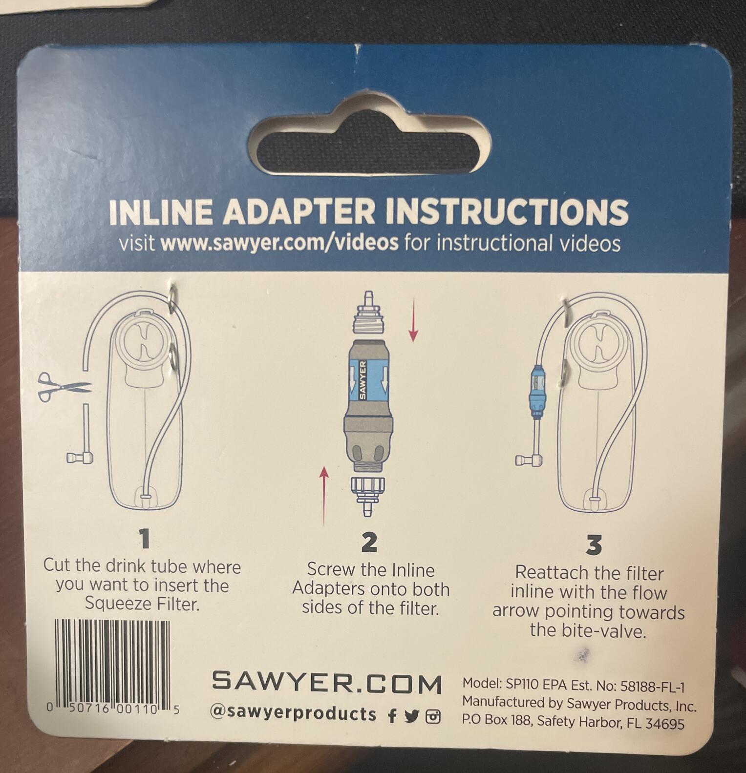 Two Sawyer Products SP110 Inline Hydration Adapters Blue/Gray *NEW