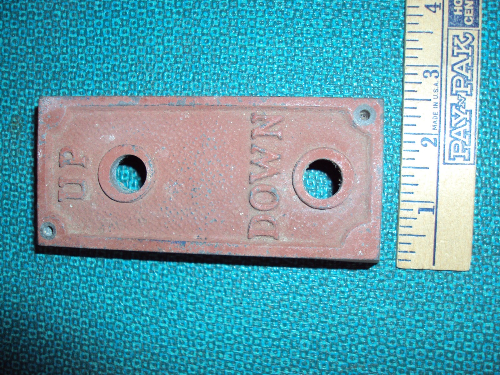 Vintage Elevator Button Case, Red Metal Box, Marked UP DOWN and Holes for Button