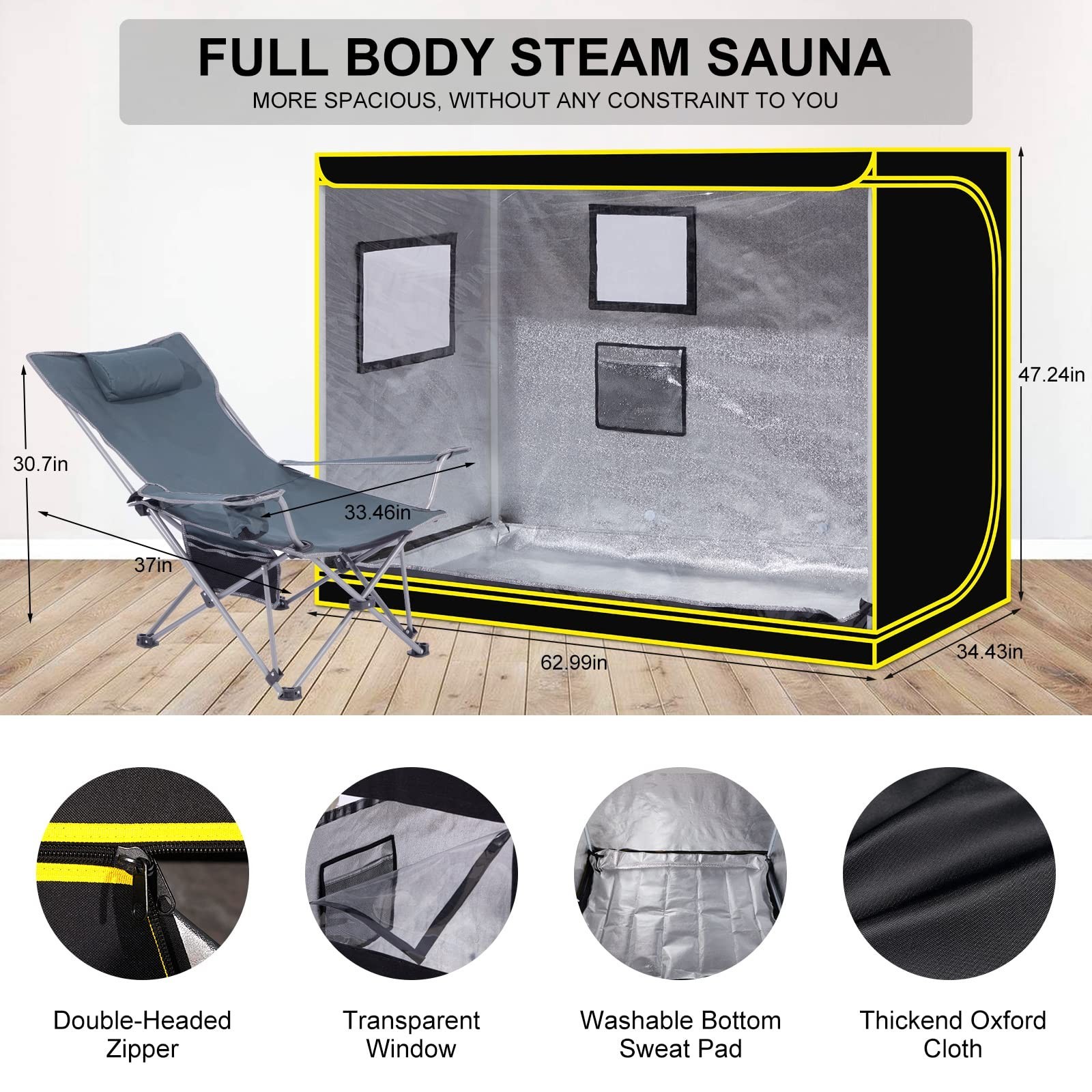 Portable Steam Sauna Tent Kit, Full Size Personal Sauna for Home Spa with Fol...