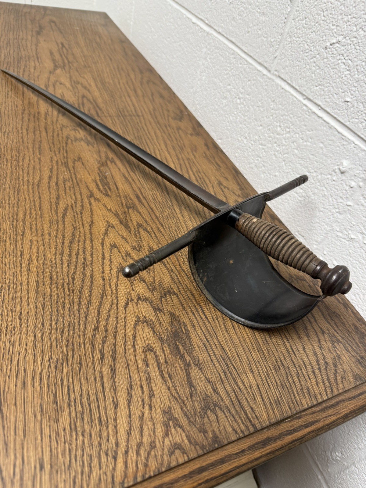 Antique Vintage 19th Century Sword Made In Spain Trefoil Blade Wood Handle