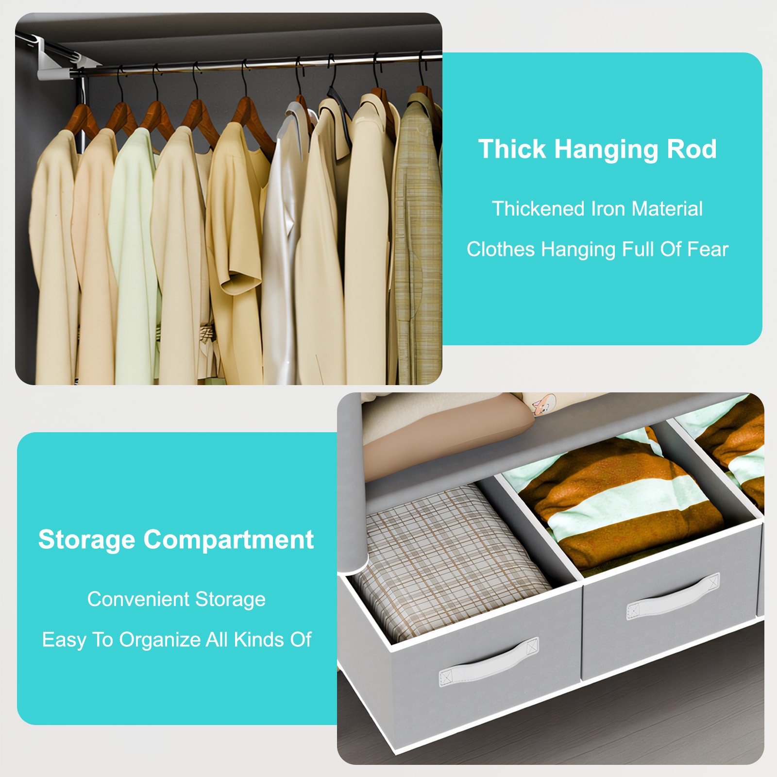 Portable Closet Wardrobe Clothes Rack Storage Organizer Shelf Stand w/ 3 Drawers