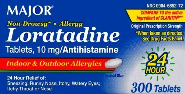 Major Allergy Loratadine 10mg Antihistamine Non-Drowsy Tablets 300 Count 0327 ex