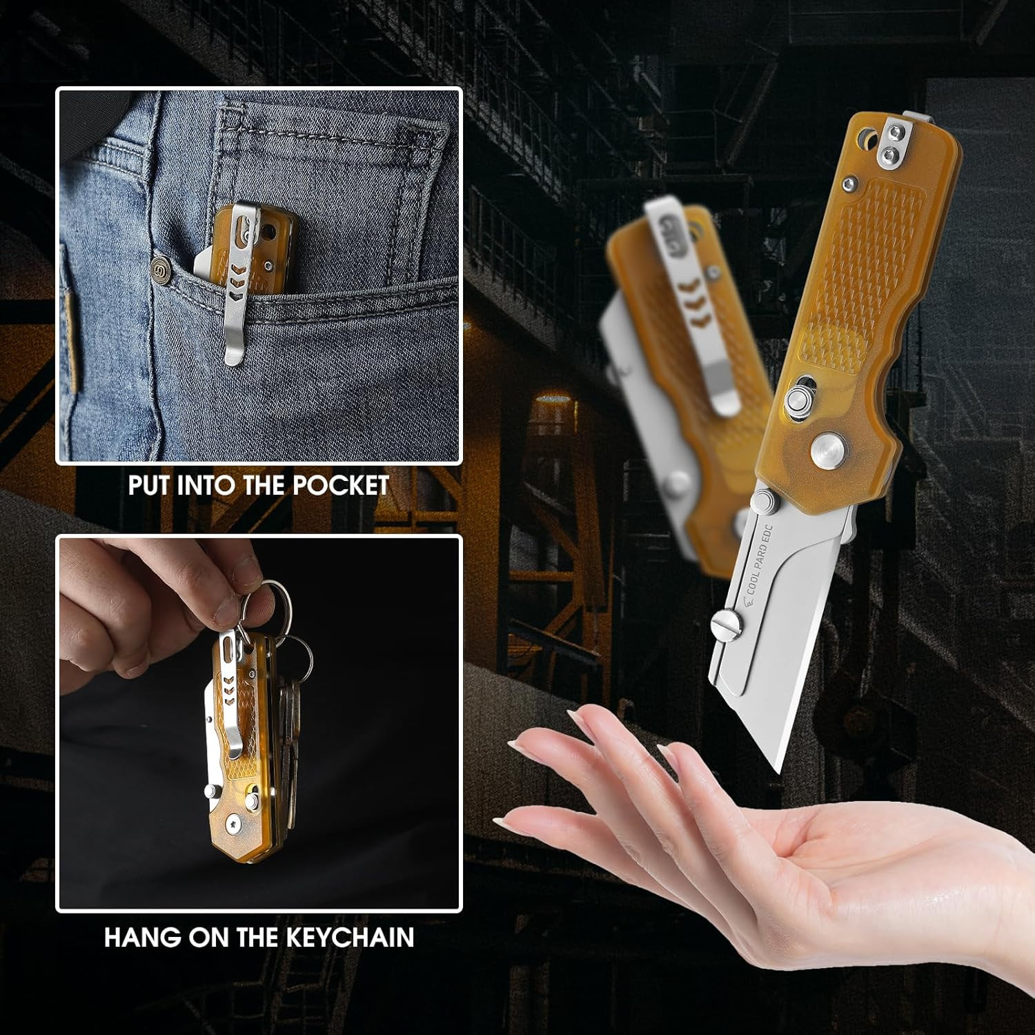 Folding Pocket Utility Knife ，Quick Change Blade Razor Knife with 4Pcs Extra Raz