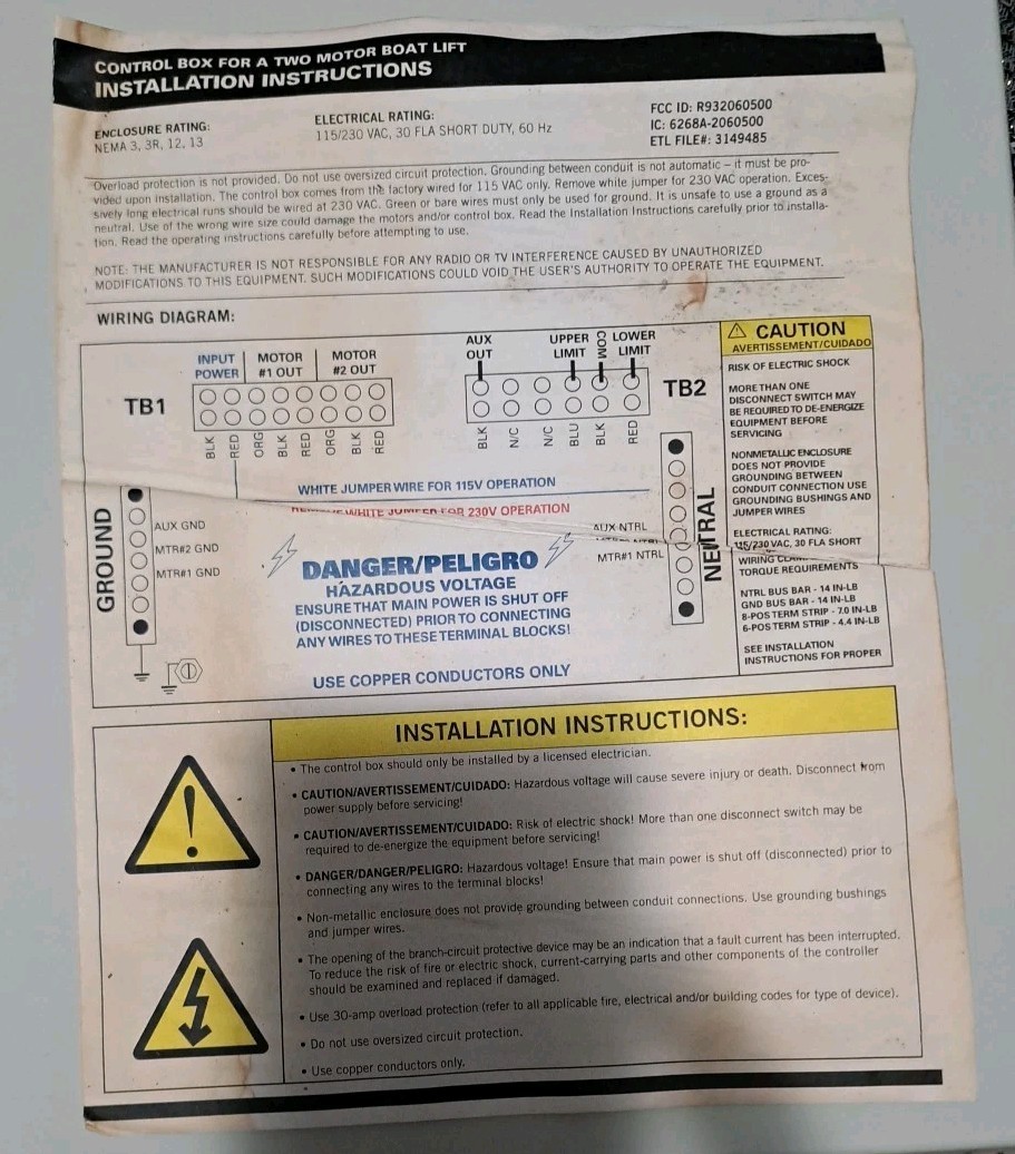 Boat Lift Technologies Boat/Dock Lift Control Box With Remote