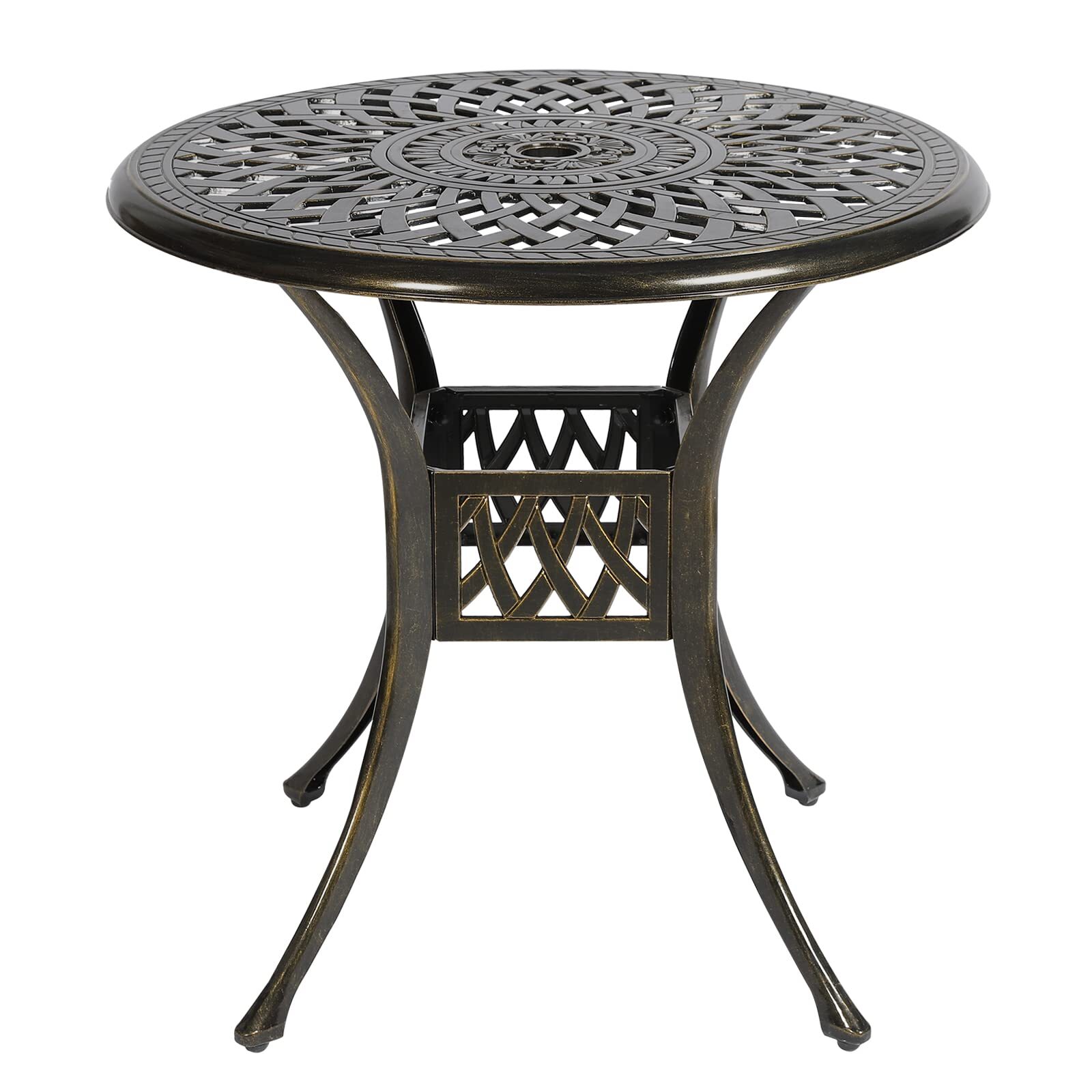 Patio Round Dining Table Cast Aluminum Outdoor Bistro Table W/ Umbrella Hole