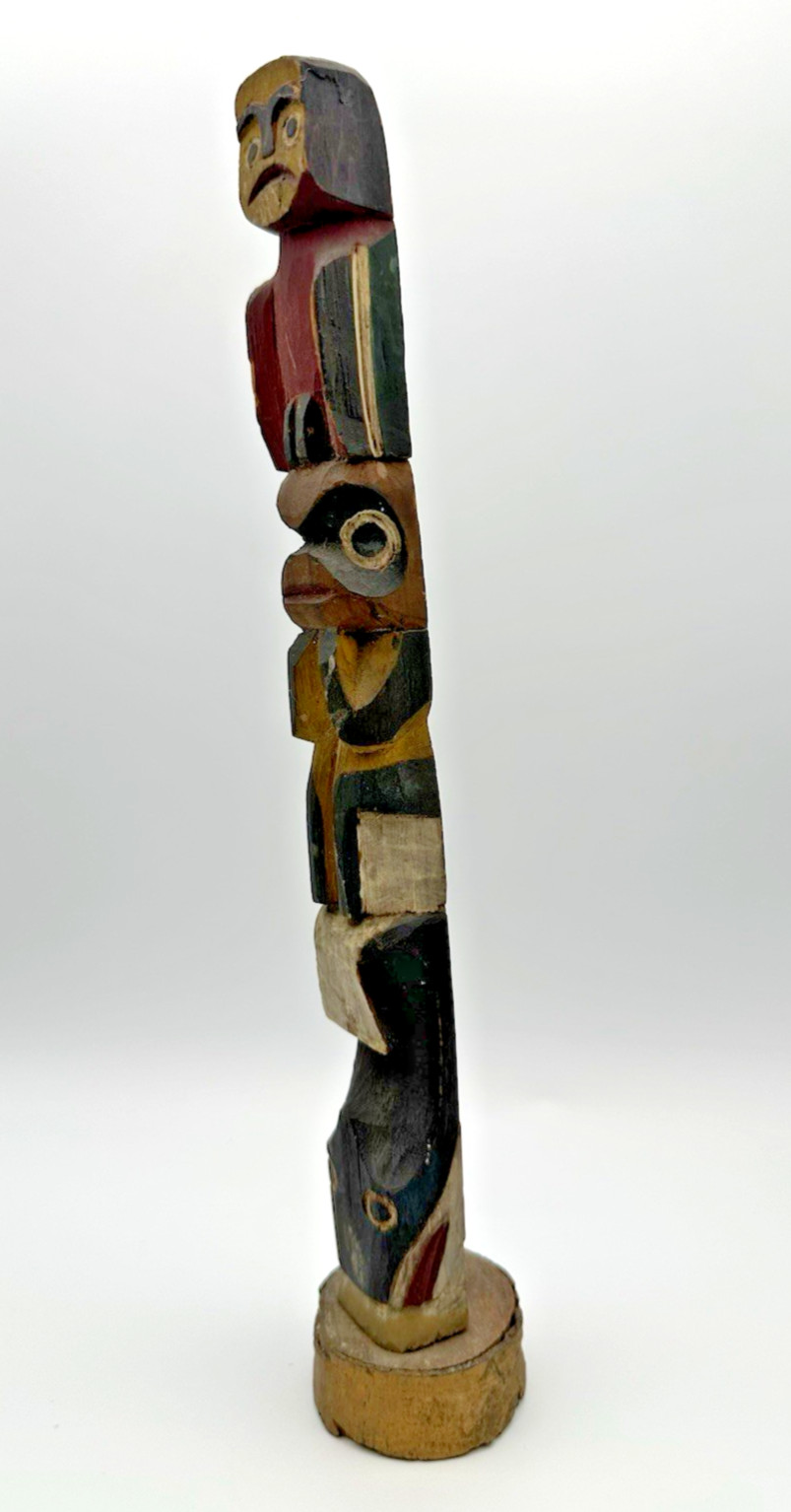 Old 12 1/4" Pacific Northwest Coast Carved Cedar Totem - Antique Native American