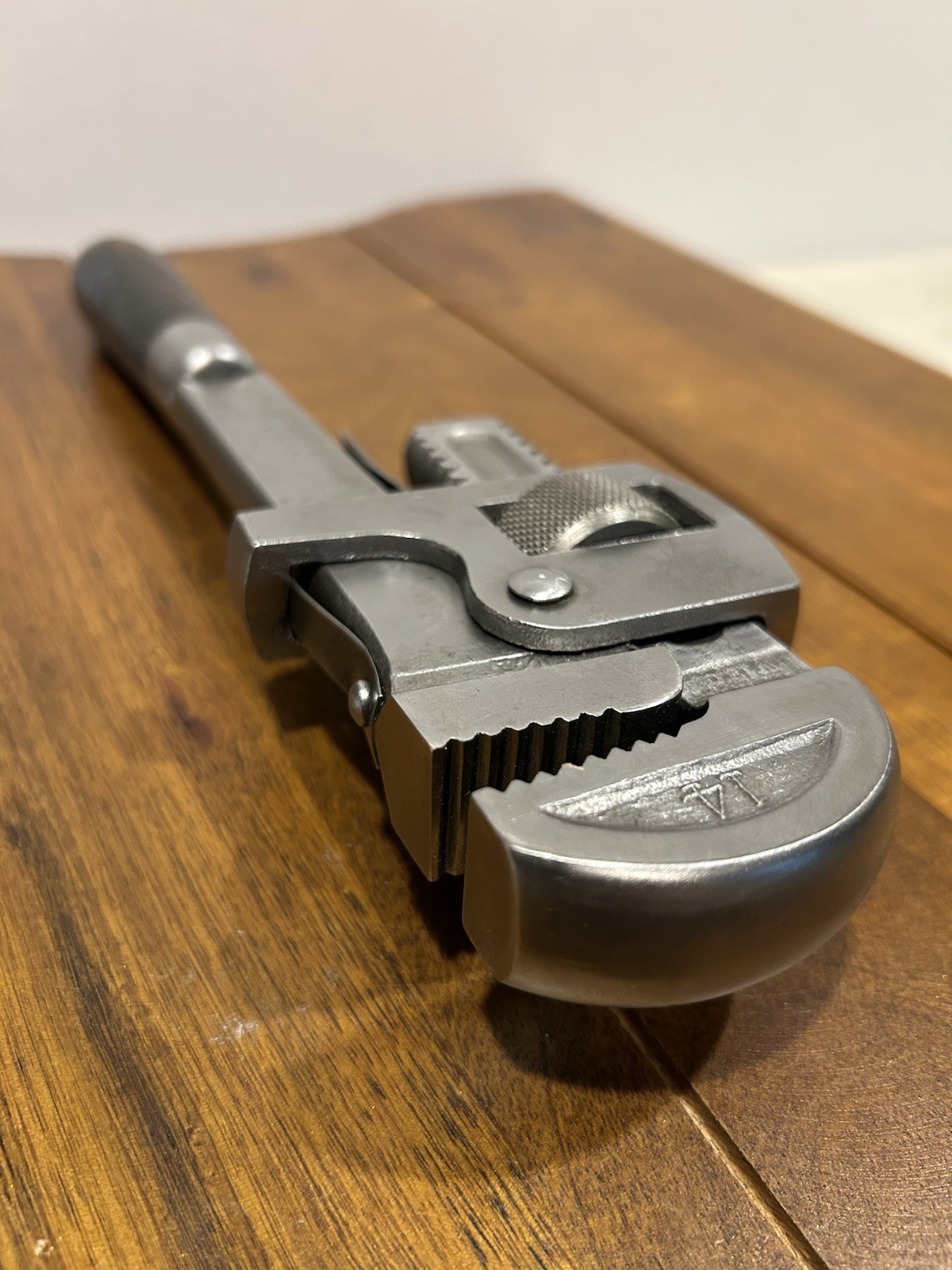 Vintage J.P. Danielson 14” Wood Handle Pipe Wrench Adjustable Monkey Wrench USA