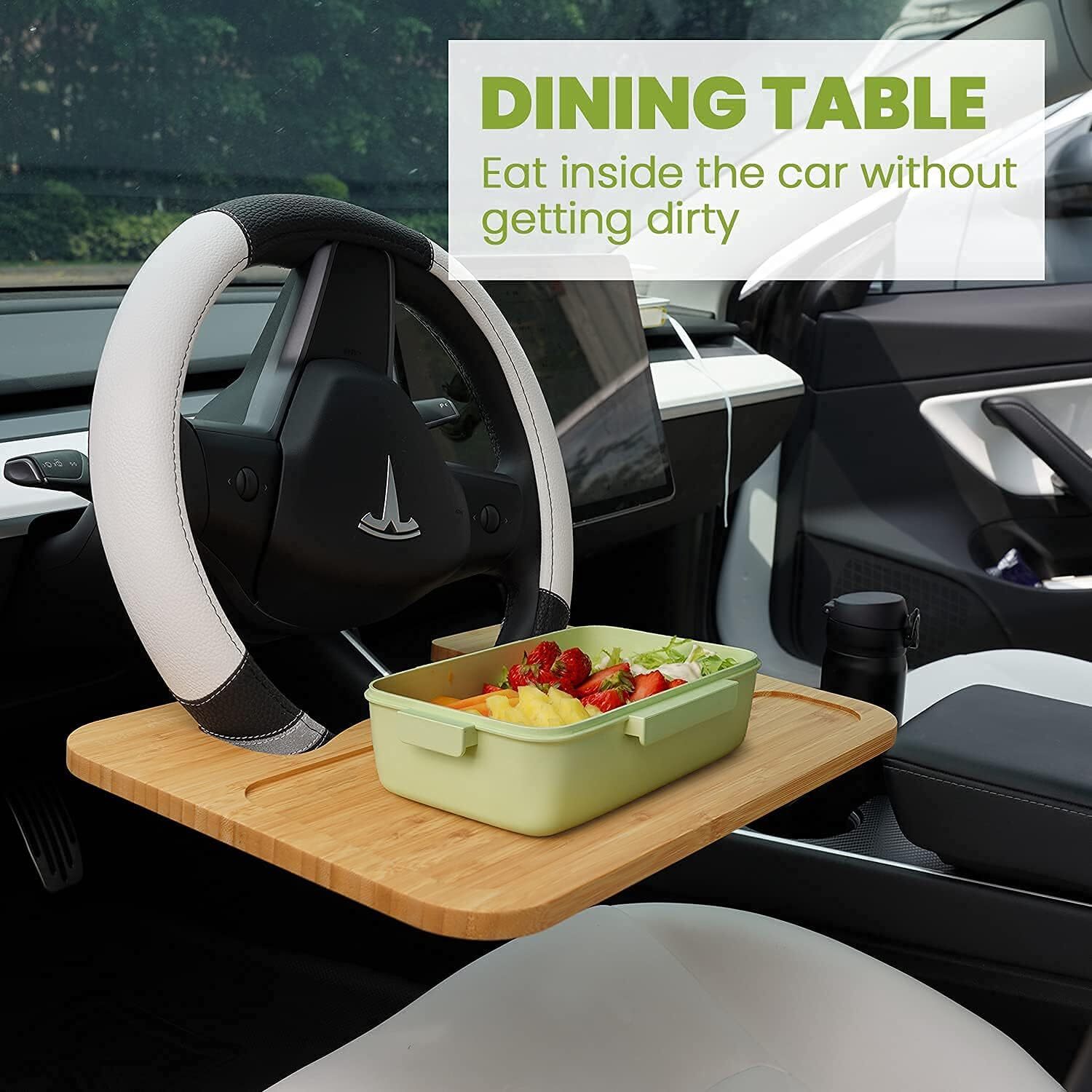 2 in 1 Car Steering Wheel Desk Bamboo Steering Wheel Tray Car Laptop Food Table