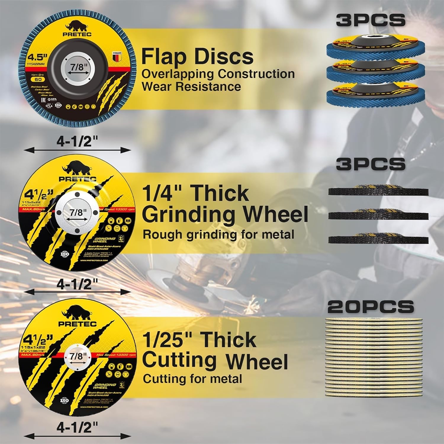 26 Pack Angle Grinder Cutting Flap Grinding Disc Wheels 4-1/2 Inch Metal Cutting