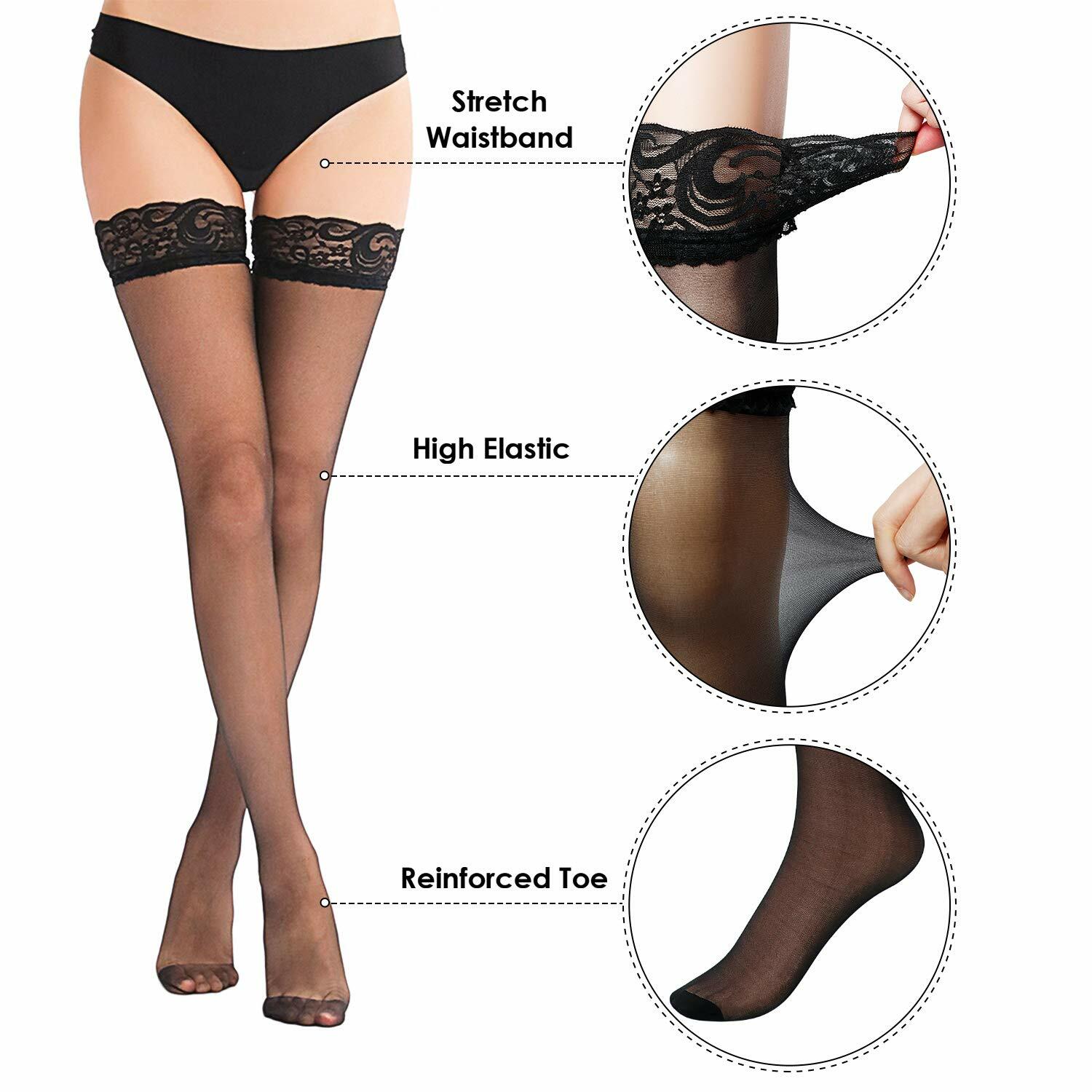 Lady's Lace Top Stay Up Stockings Thigh-High Sheer Pantyhose Stockings For Women