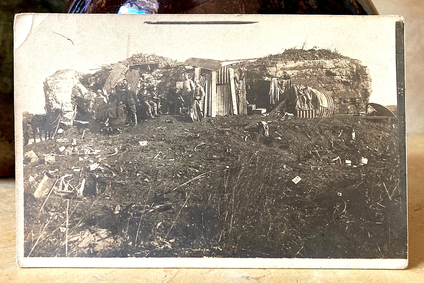 ORIGINAL! WW1 FRENCH ARMY FORWARD OUTPOST IN NO MAN'S LAND PHOTO POSTCARD RPPC
