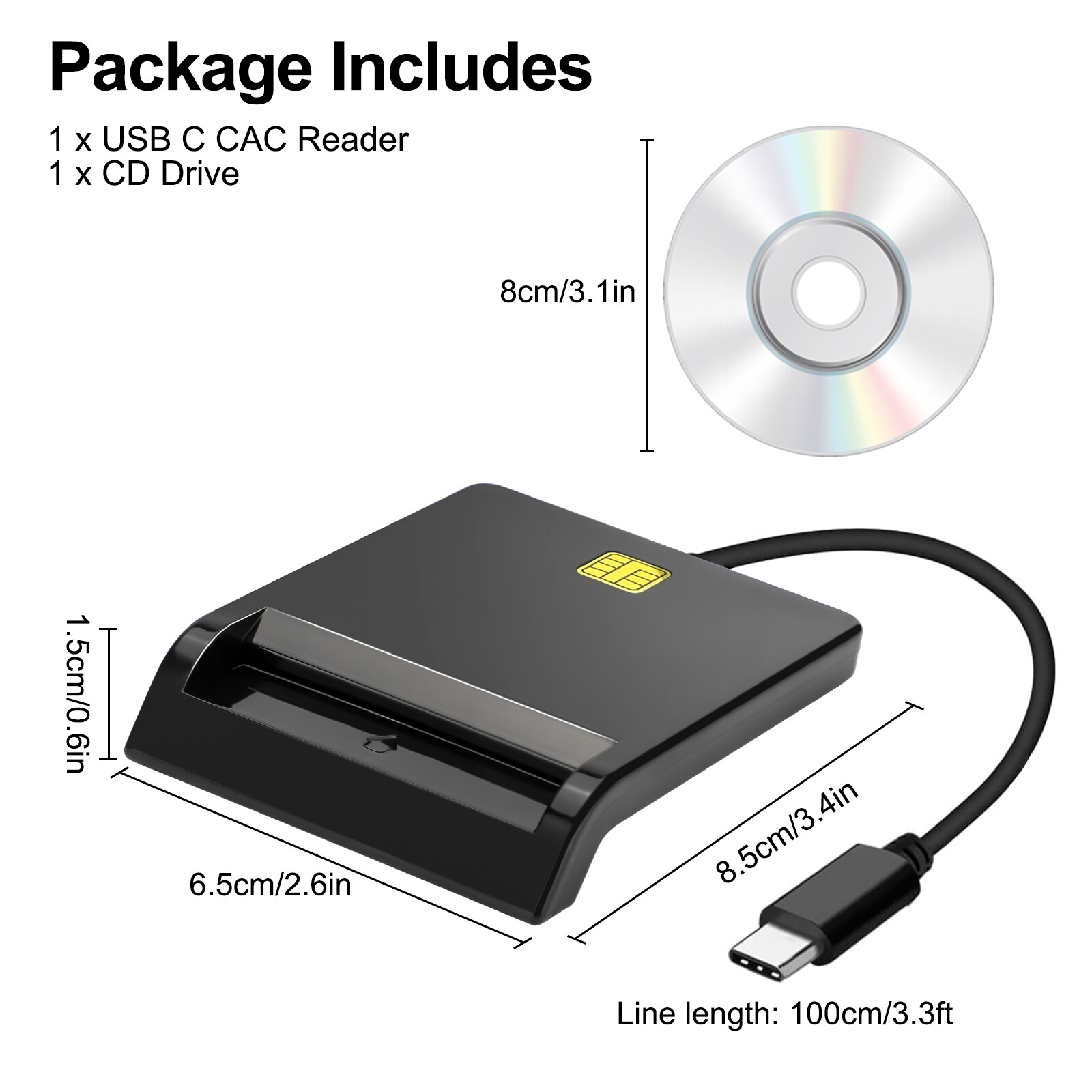 USB C Smart Card Reader DOD Military CAC Common Access-Bank Card-ID for Windows
