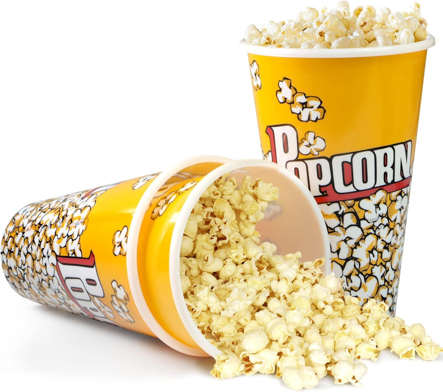 Retro Style Plastic Popcorn Containers Boxes Bucket for Movie Night  (3 Pack)