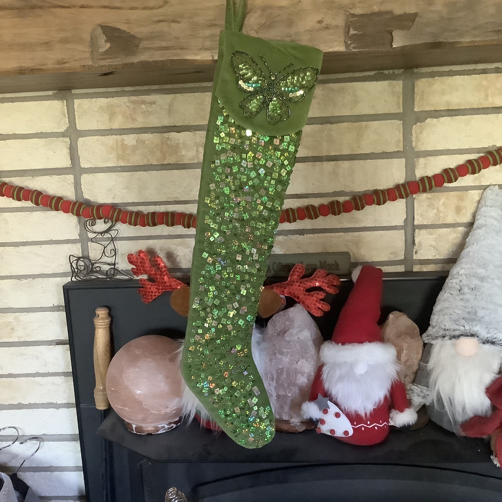 1 Vintage Target Pink OR Green Butterfly Christmas stocking Sequin Sequins