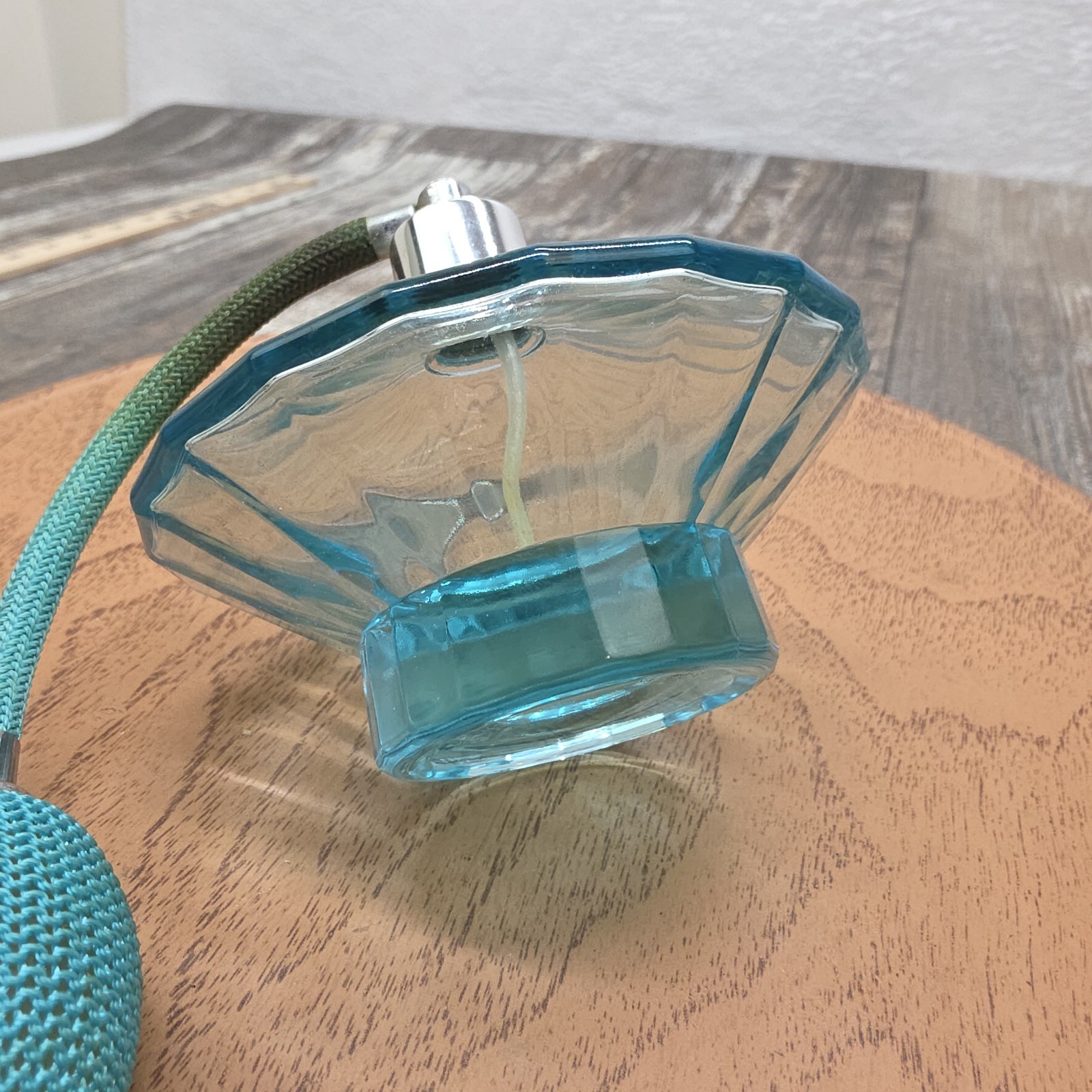 Vintage 4" Diameter Blue Perfume Bottle Atomizer With Tassle Glamor Era