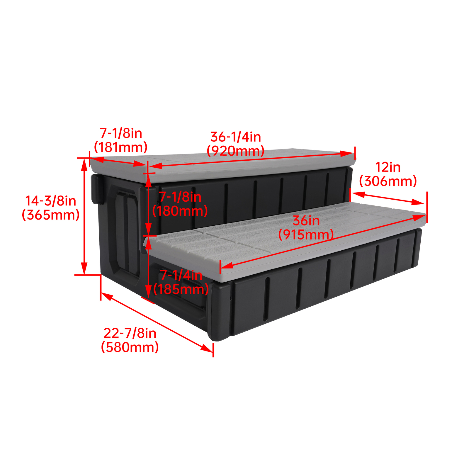 2-Step 36" Patio Spa Hot Tub Step Slip-Resistant Surface W/ Large Hidden Storage