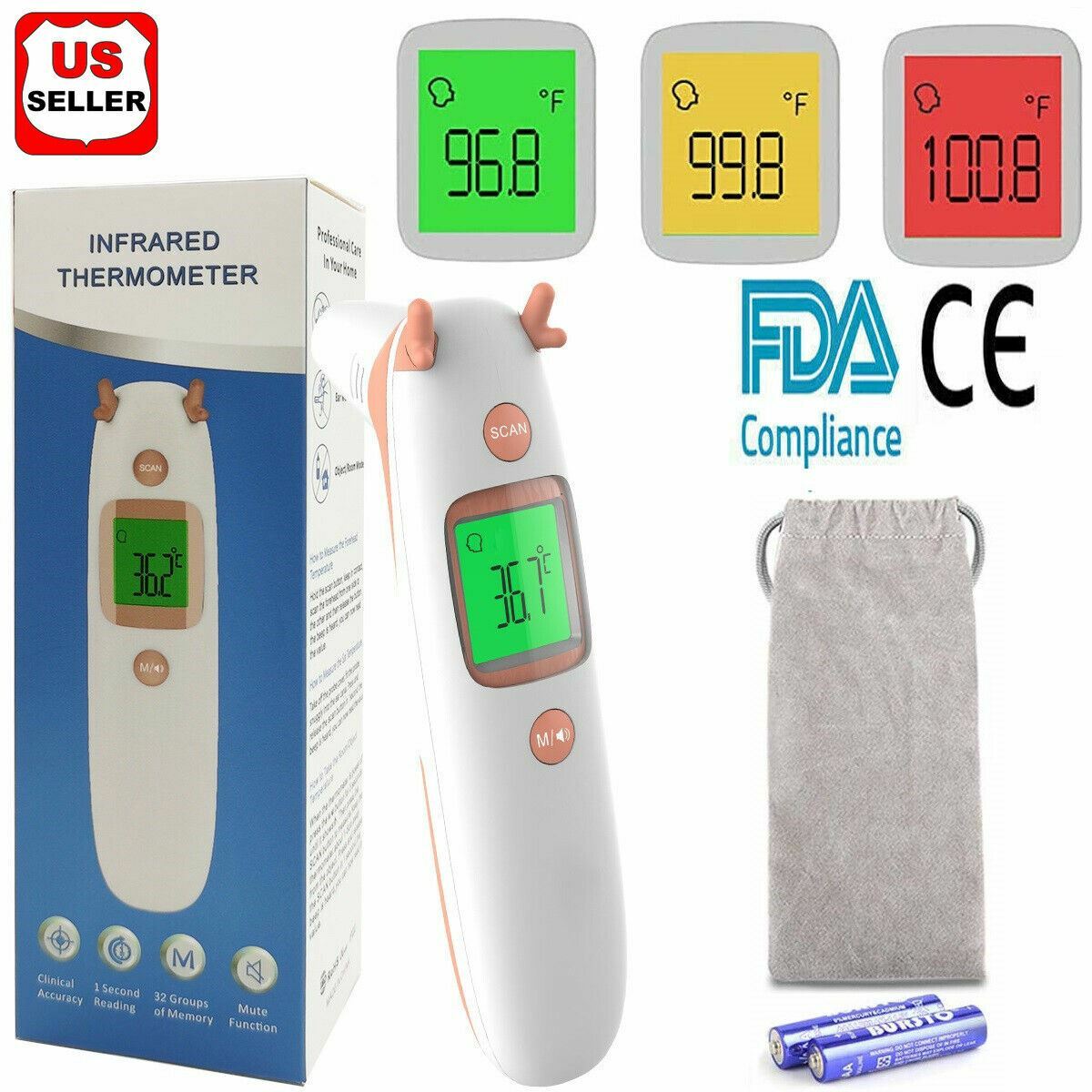 LCD Digital IR Infrared Thermometer Non-contact Temperature Gun Ear Forehead FDA