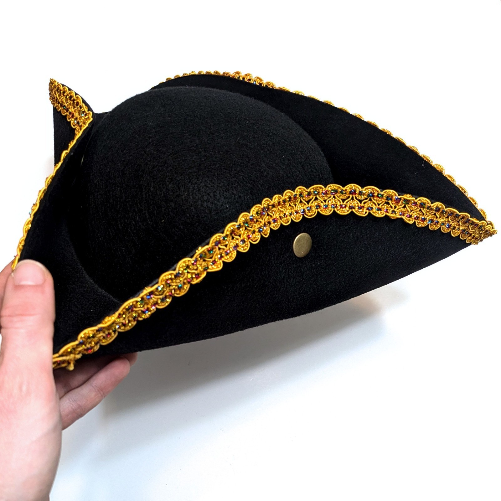 BLACK PIRATE HAT Tricorn with Gold Lace Costume Theater Cosplay (Adult Size)