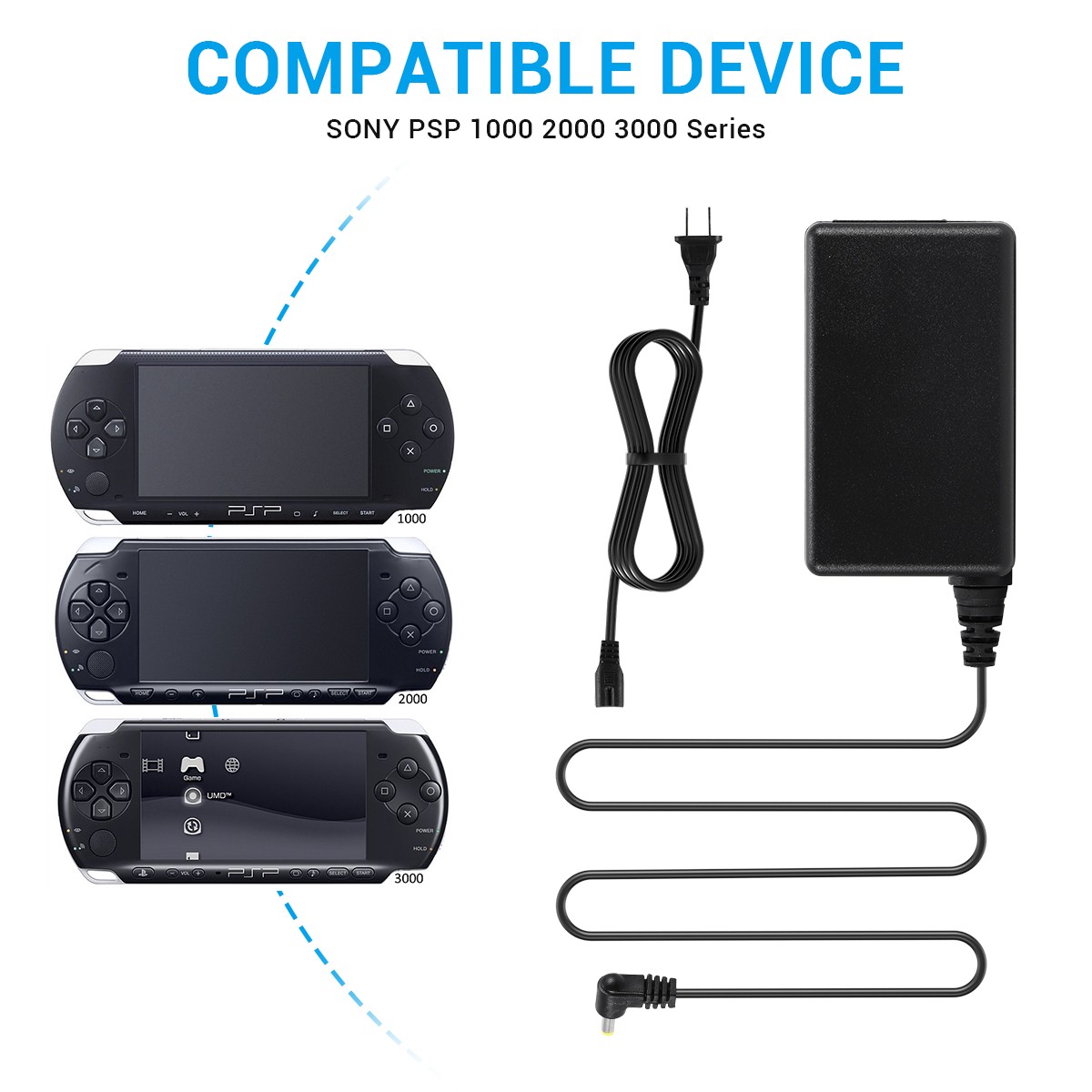 AC Adapter Home Wall Charger Cord Cable for Sony PSP PlayStation 1000 2000 3000