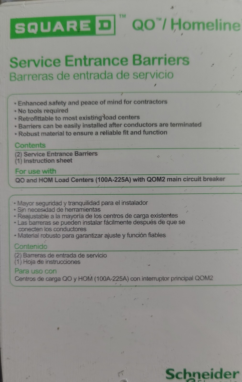 6 PACKS + 2 Bonus Packs Square D 100 AMP- 225 AMP Service Entrance Barriers