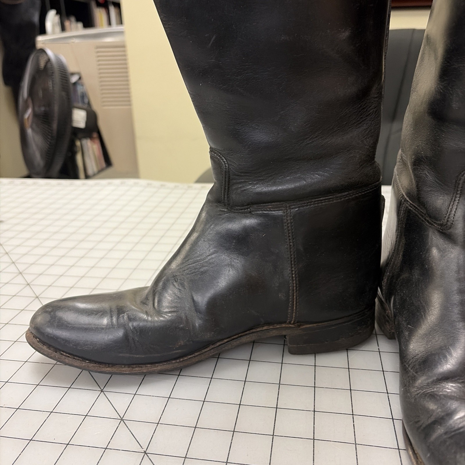 'Effingham' Brand Black Leather Tall Riding Boots, Made in USA - SIZE 8 1/2