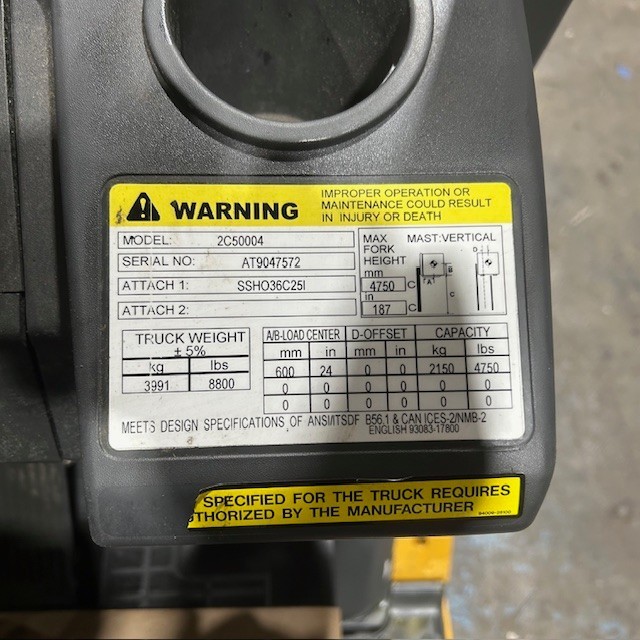 2019 Cat 2C5000 5000lb Used Forklift Triple Mast Sideshift LP Gas 5768 Hours