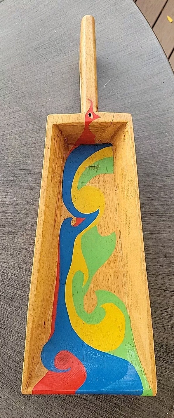 Vtg Folk Art Wooden Tole Grain Flour Scoop Painted Primitive Farm Core READ