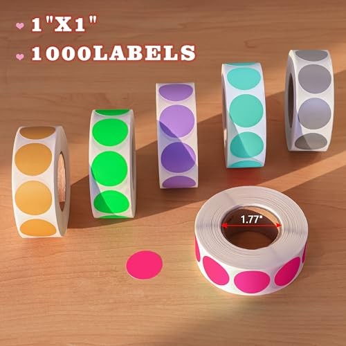 1" Round Color Coding Circle Labels, 1000 per 1 Roll-1000PCS Fluorescent Pink