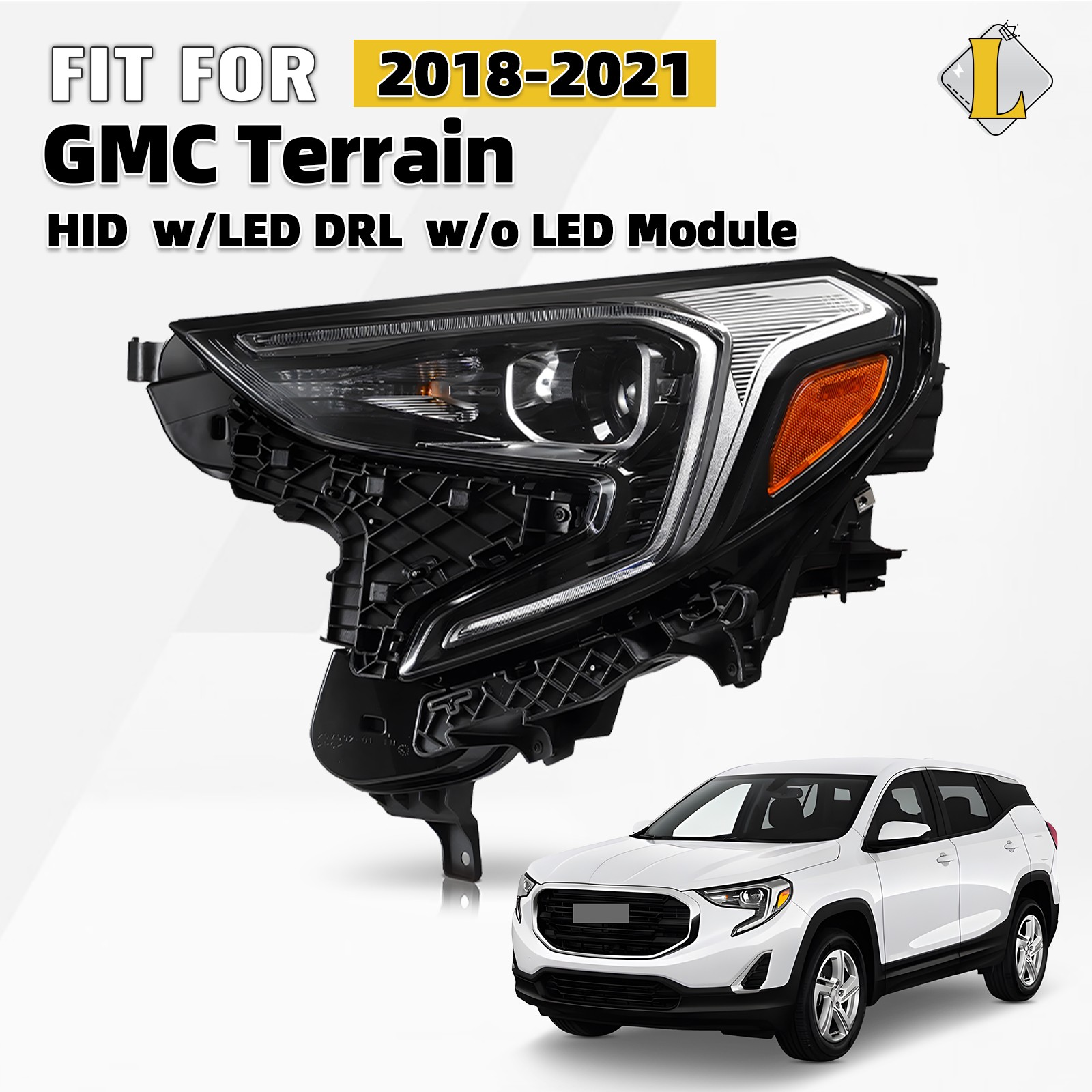 For 2018-2021 GMC Terrain HID Xenon Headlight W/LED DRL W/O Bulb Driver Left