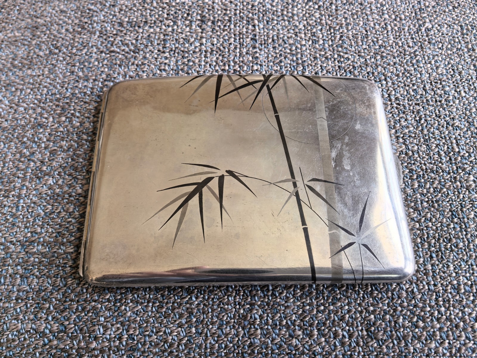 Vintage Japanese K.Uyeda Sterling Silver Cigarette Case with Bamboo Design