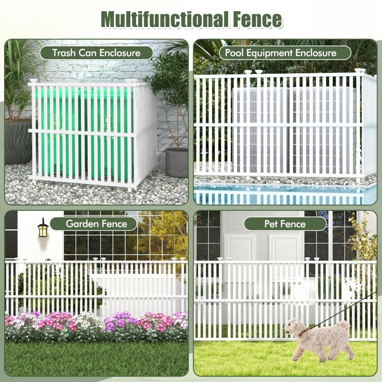 2 Panel Outdoor PVC Air Conditioner Fence w/ 20" Strong Metal Ground Stake White