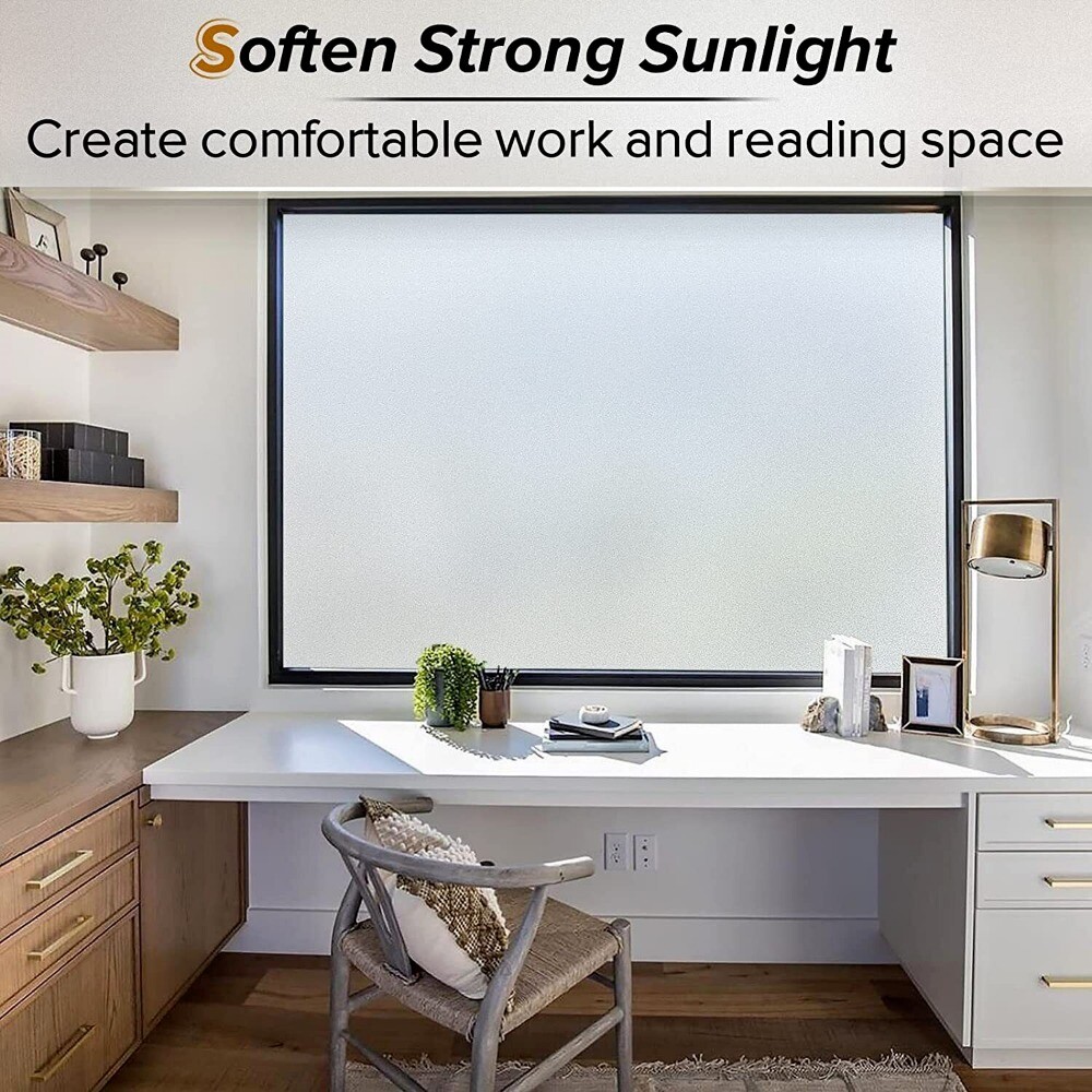 rabbitgoo Window Film Privacy Non-adhesive Tint Frosted Stained Glass Pure