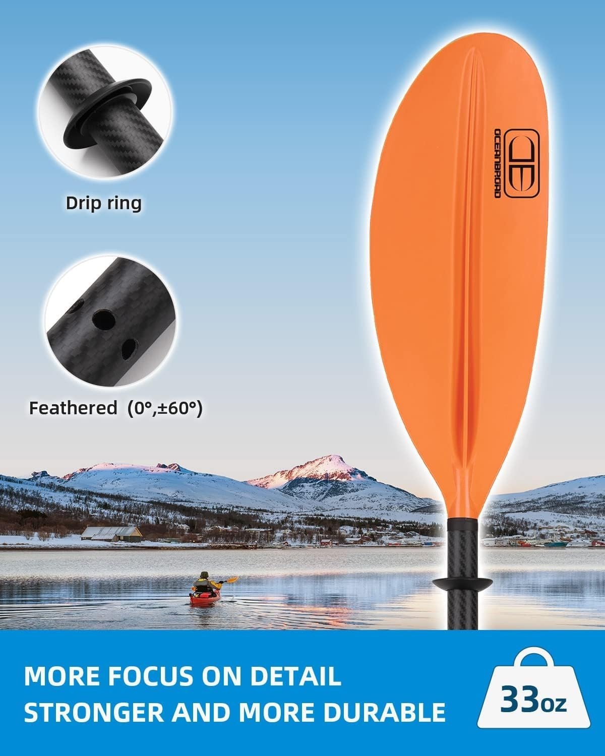 Carbon Fiber Kayak Paddle 90.5in/230cm, 86in/218cm for Adults Kayaking Boatin...