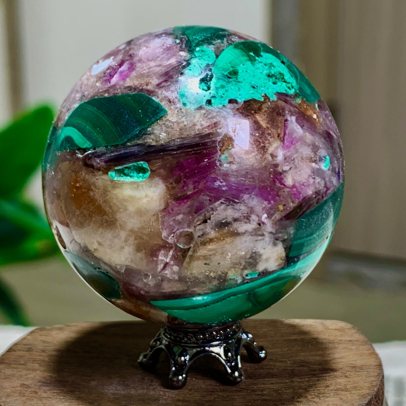 95G Newly discovered rare malachite purple mica symbiotic sphere restoration