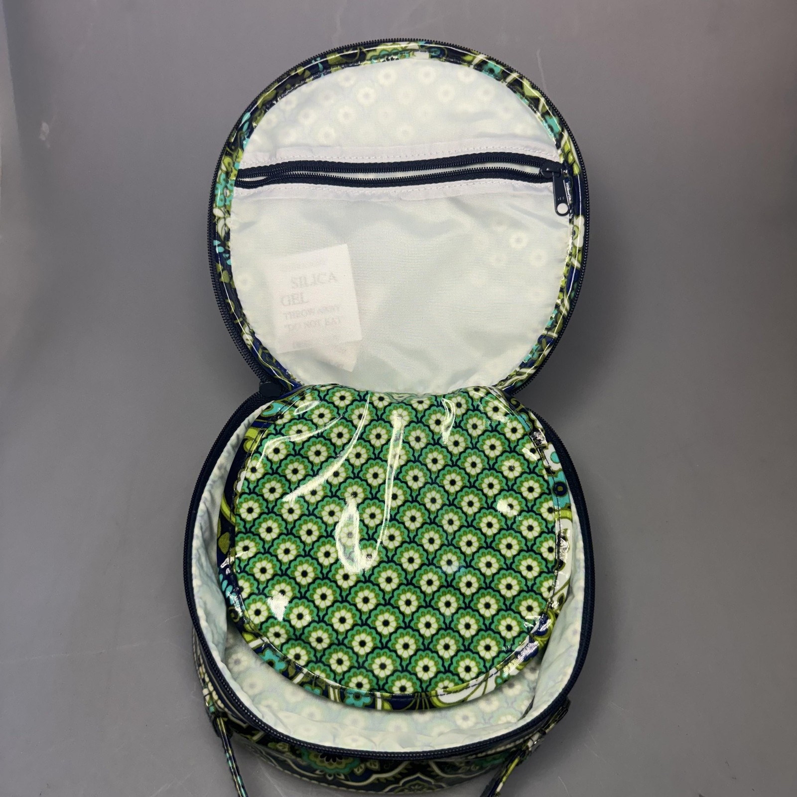 Vera Bradley Hatbox Cosmetic Bag Rhythm & Blues Blue Green Print Travel Case