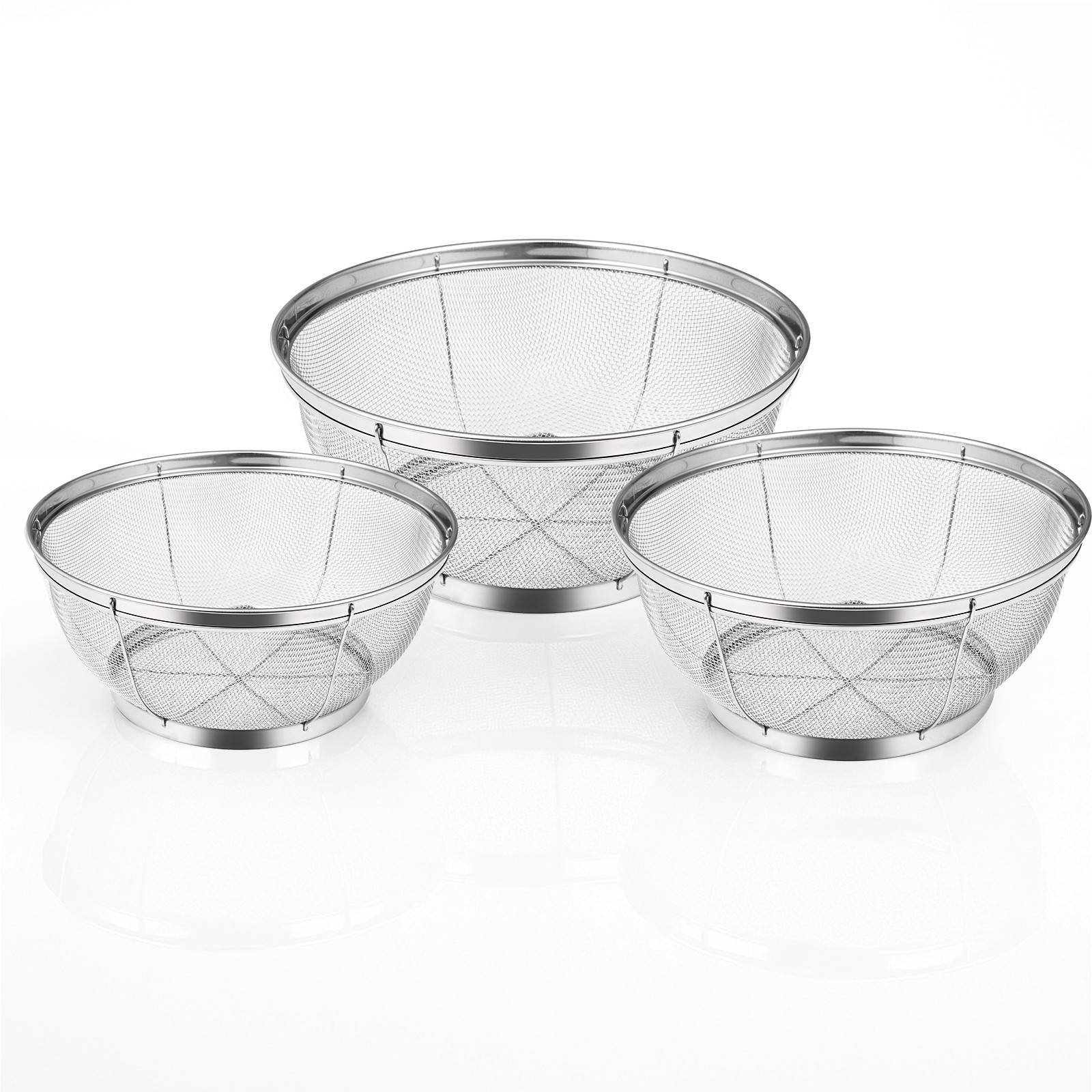 tastyWay 3Pcs Colander Baskets Stainless Steel Fine Mesh Strainer for Kitchen