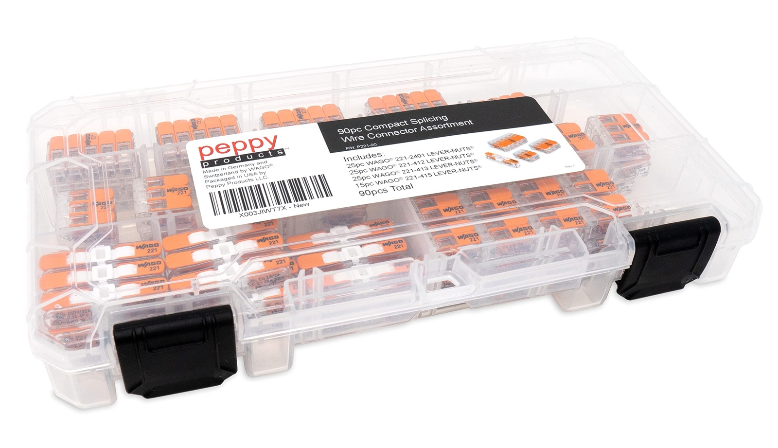 WAGO 221 Lever Nuts 90pc Compact Splicing Wire Connector Assortment with Case