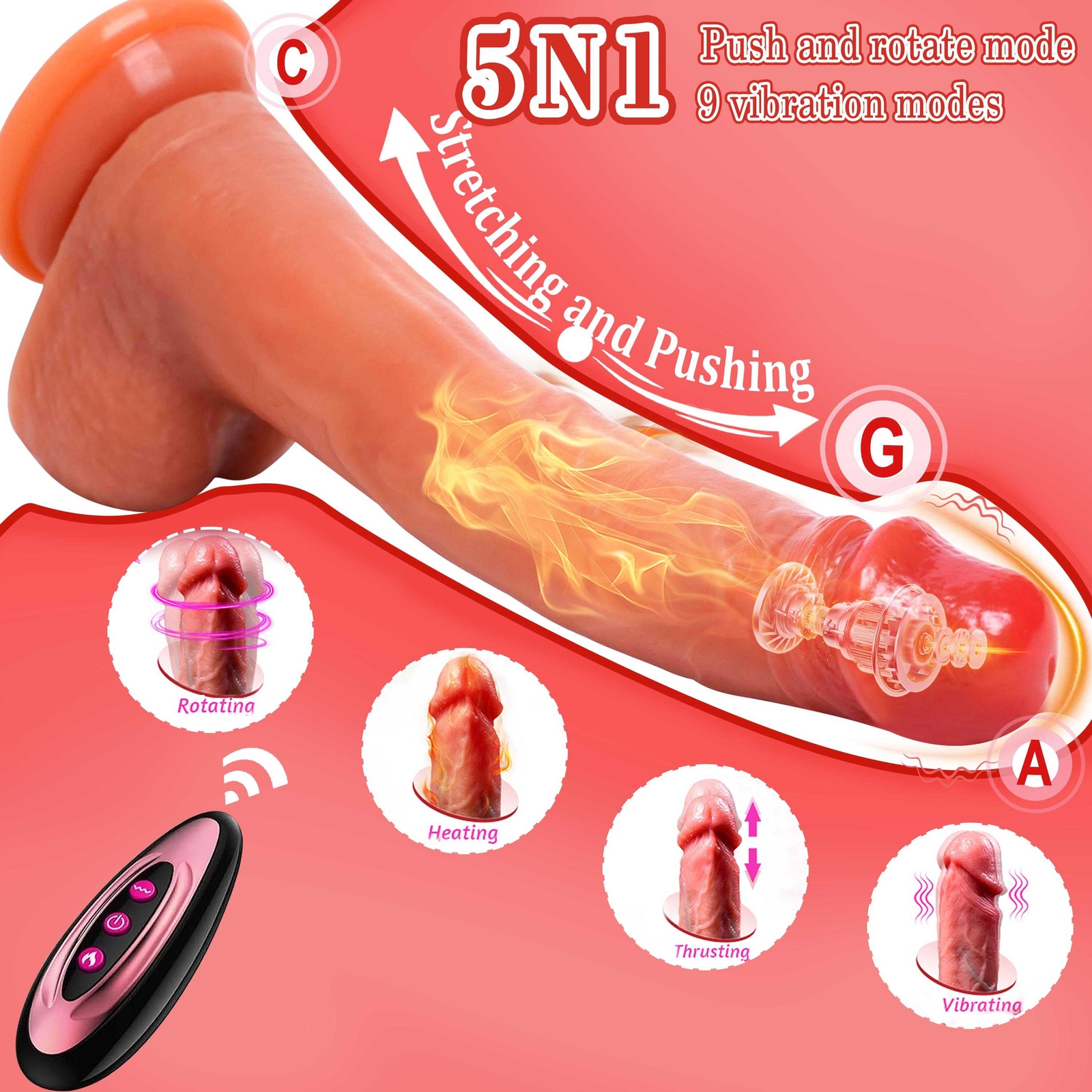 Thrusting Anal Butt Plug Dildo Vibrator Prostate Massager Sex Toys for Men Women