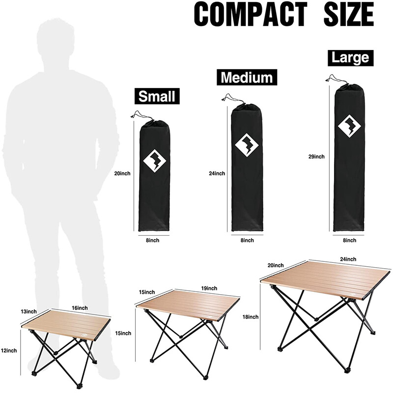 VILLEY Ultralight Camping Side Table Folding Beach Table 16''/19''/24'' with Bag