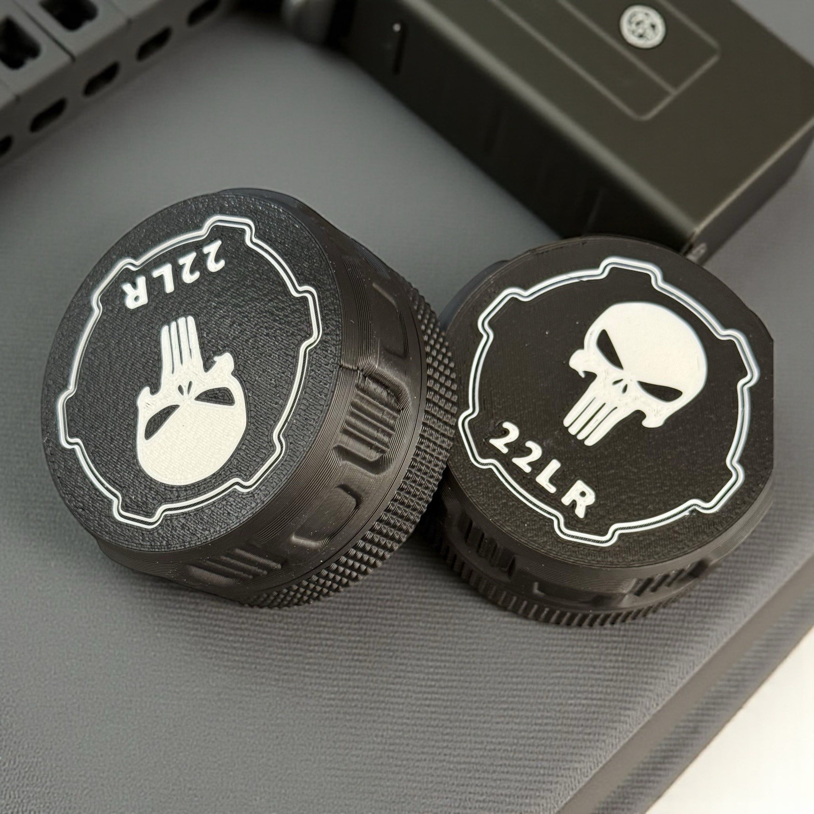 2 Pack 22 LR Mini Ammo Box Storage Case Holds 110 Rounds Screw On Lid Punisher